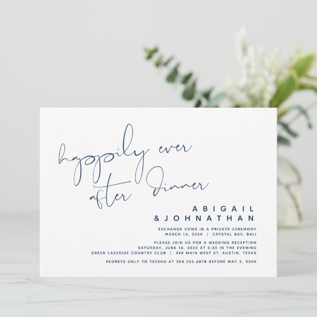 Wedding Elopement, Happily Ever After Dinner Invit Invitation (Standing Front)