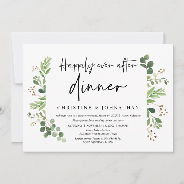 Wedding Elopement, Happily Ever After Dinner Invit Invitation (Front)