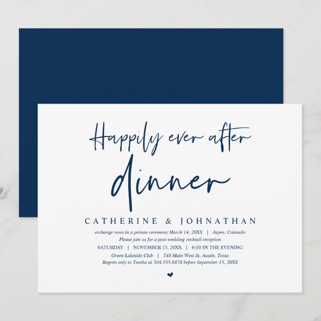 Wedding Elopement, Happily Ever after Dinner Invit Invitation (Front/Back)