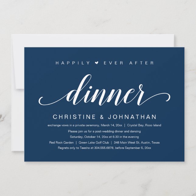 Wedding Elopement, Happily Ever After Dinner Invit Invitation (Front)