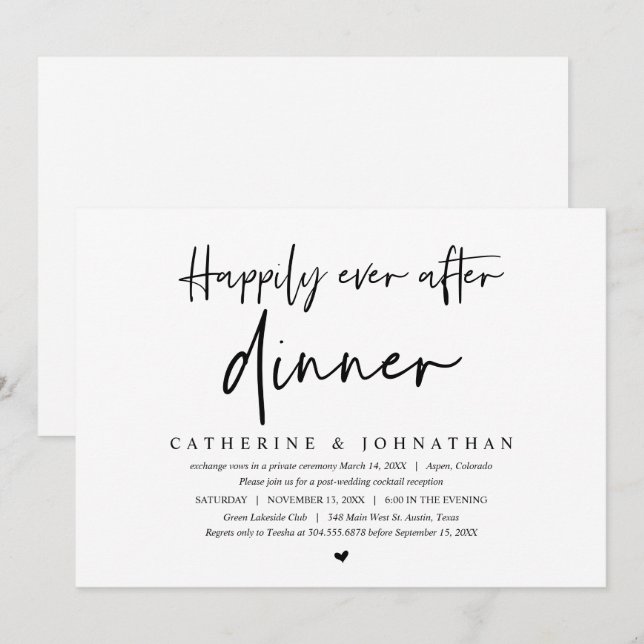 Wedding Elopement, Happily Ever after Dinner Invitation (Front/Back)