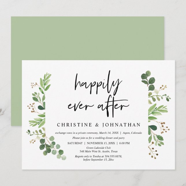 Wedding Elopement, Happily ever after Dinner Invitation (Front/Back)