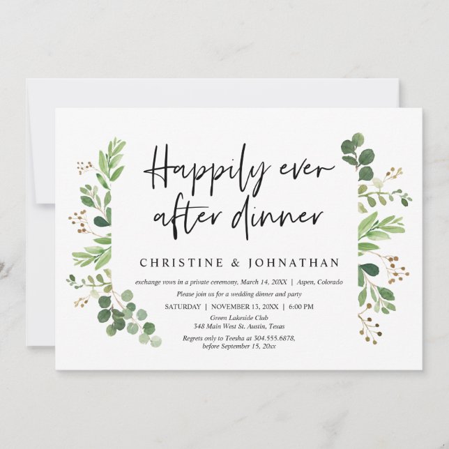 Wedding Elopement, Happily Ever After Dinner Invitation (Front)