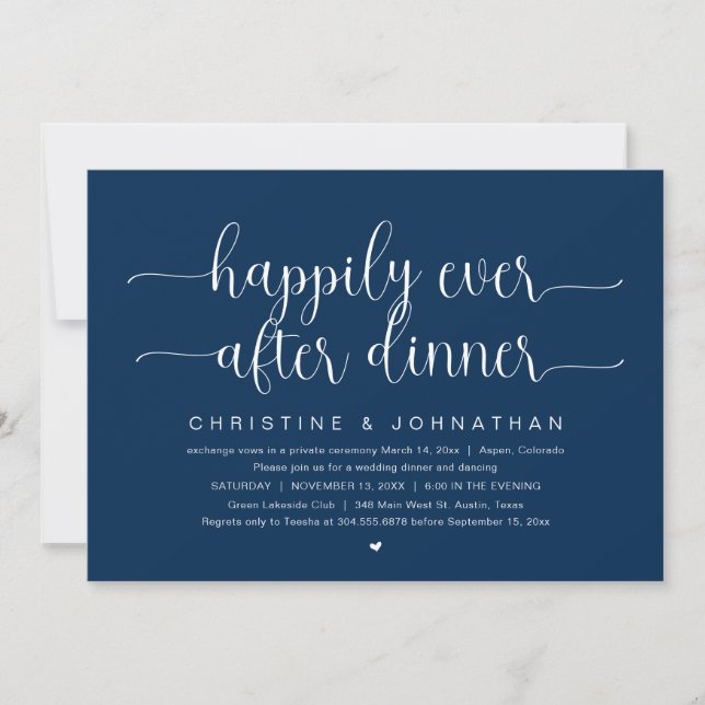 Wedding Elopement, Happily Ever After Dinner Invitation (Front)