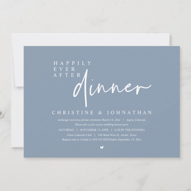 Wedding Elopement, Happily Ever After Dinner Party Invitation (Front)