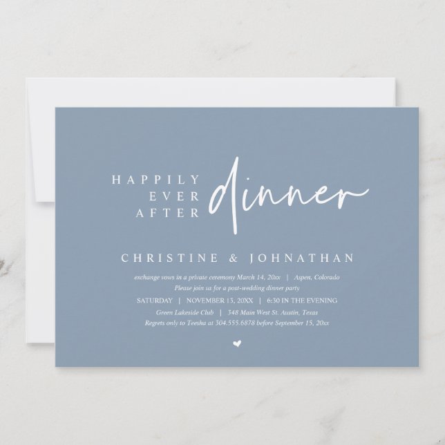 Wedding Elopement, Happily Ever After Dinner Party Invitation (Front)
