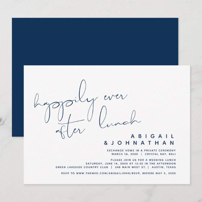 Wedding Elopement, Happily Ever After Lunch Invita Invitation (Front/Back)