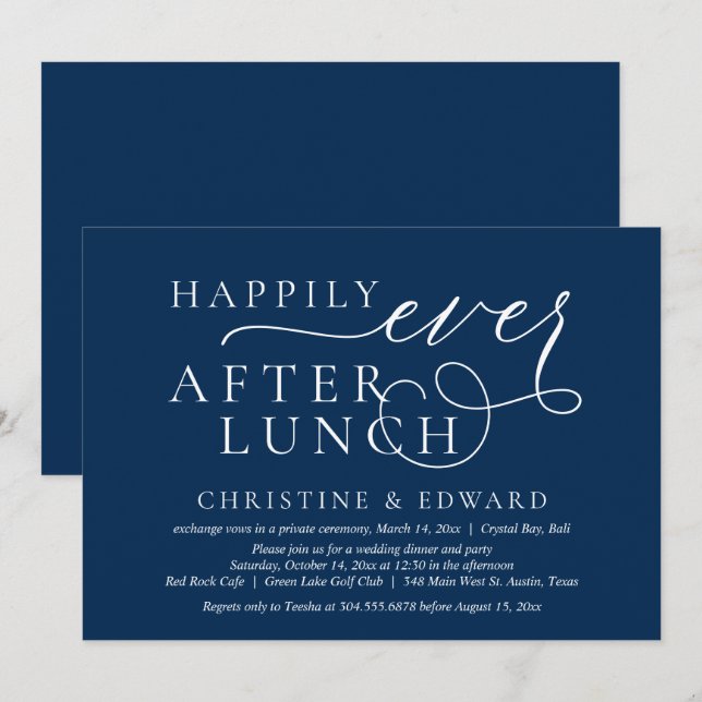 Wedding Elopement, Happily Ever After Lunch Invitation (Front/Back)