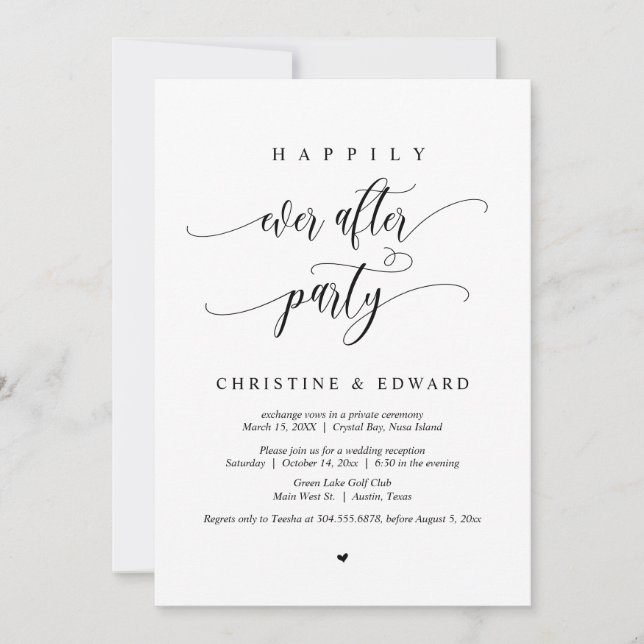 Wedding Elopement, Happily Ever After Party  Invit Invitation (Front)