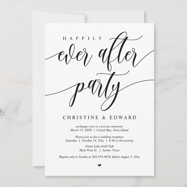 Wedding Elopement, Happily Ever After Party Invita Invitation (Front)