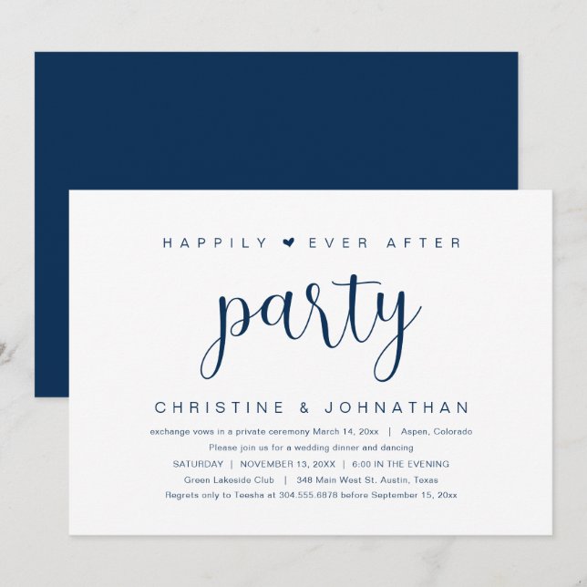 Wedding Elopement, Happily Ever After Party Invita Invitation (Front/Back)