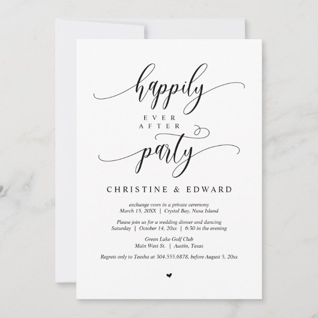 Wedding Elopement, Happily Ever After Party Invita Invitation (Front)