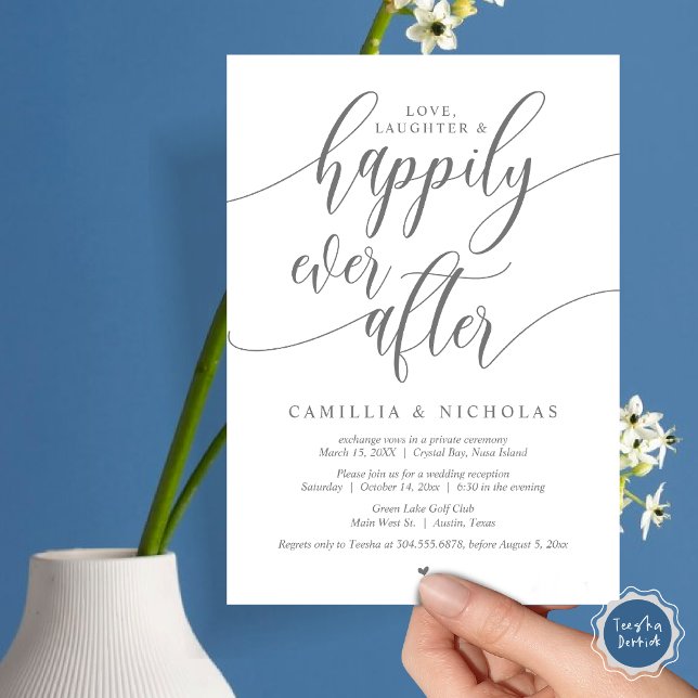 Wedding Elopement, Happily Ever After Party Invita Invitation (Wedding Elopement, To Love Laughter and Happily Ever After Party Invitation Card, PDF, Dark Grey)