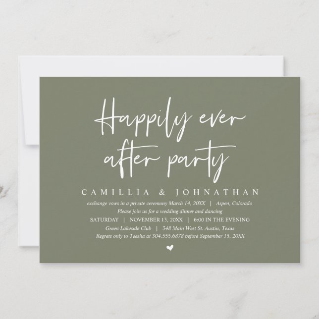 Wedding Elopement, Happily Ever After Party Invita Invitation (Front)