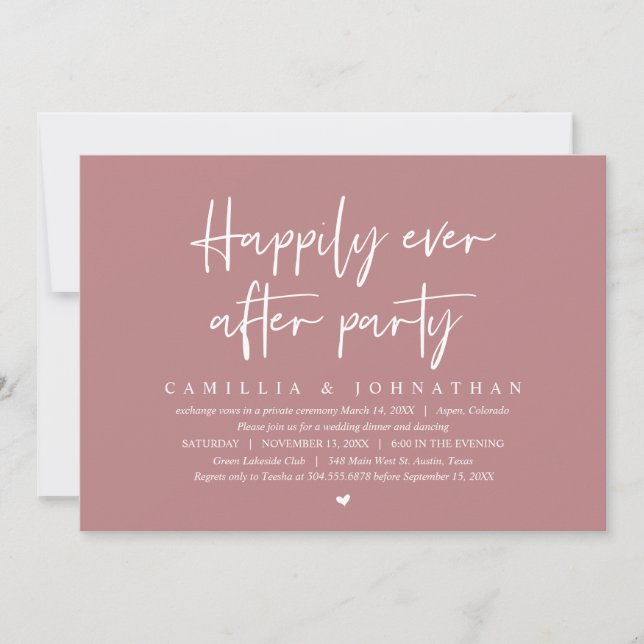 Wedding Elopement, Happily Ever After Party Invita Invitation (Front)