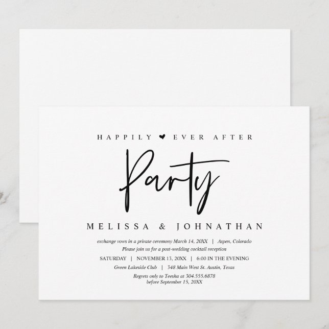 Wedding Elopement, Happily ever after party Invitation (Front/Back)