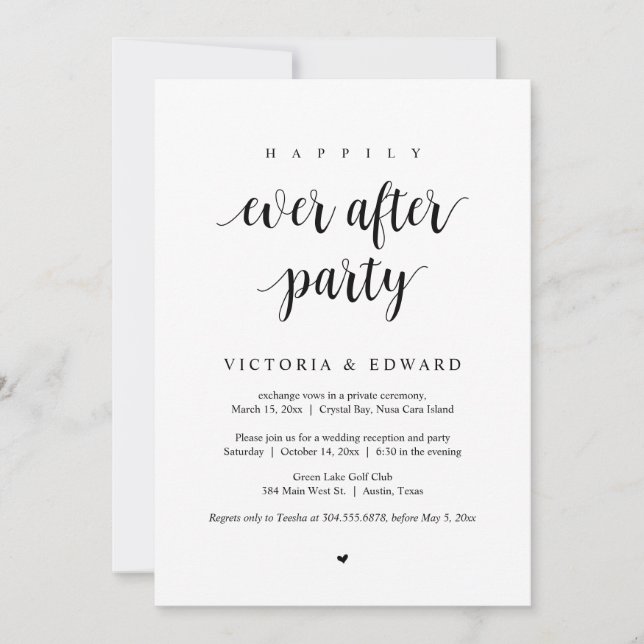 Wedding Elopement, Happily Ever After Party Invitation (Front)