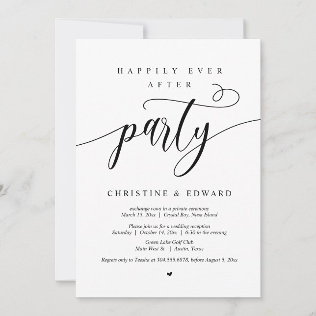 Wedding Elopement, Happily Ever After Party Invitation (Front)