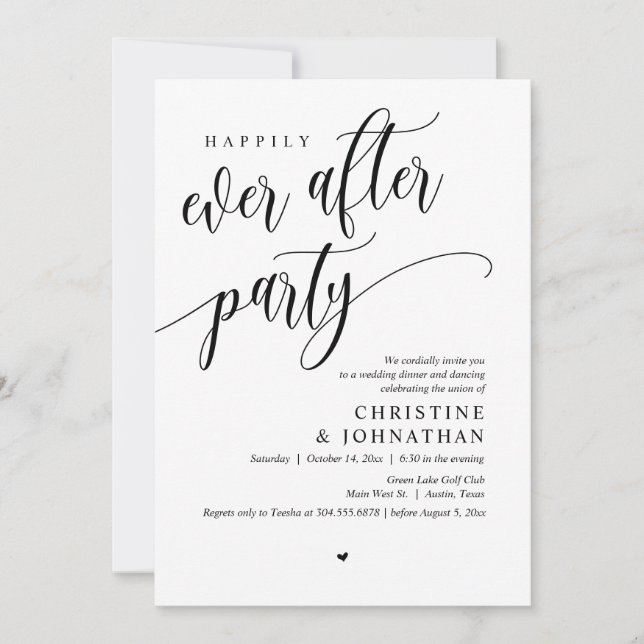 Wedding Elopement, Happily Ever After Party  Invitation (Front)