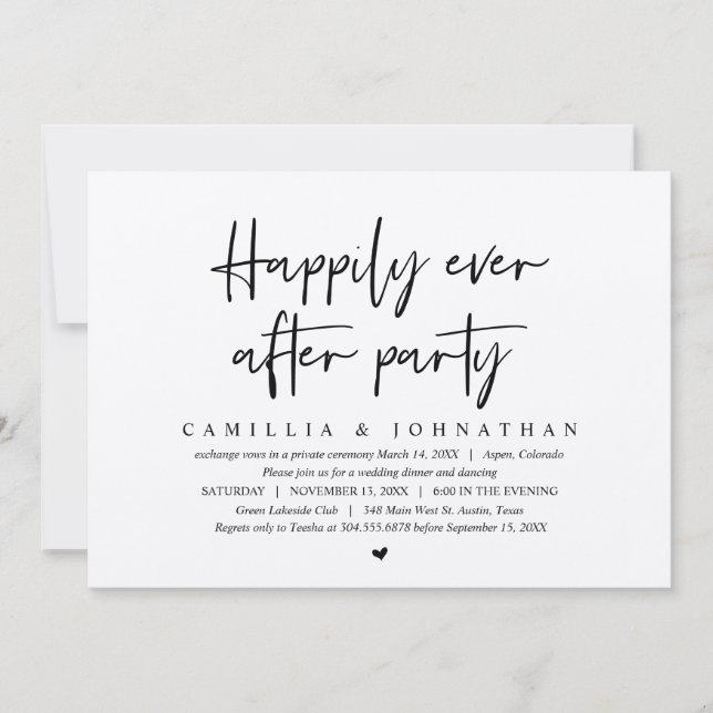 Wedding Elopement, Happily Ever After Party Invitation (Front)