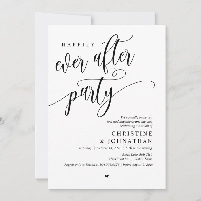 Wedding Elopement, Happily Ever After Party  Invitation (Front)