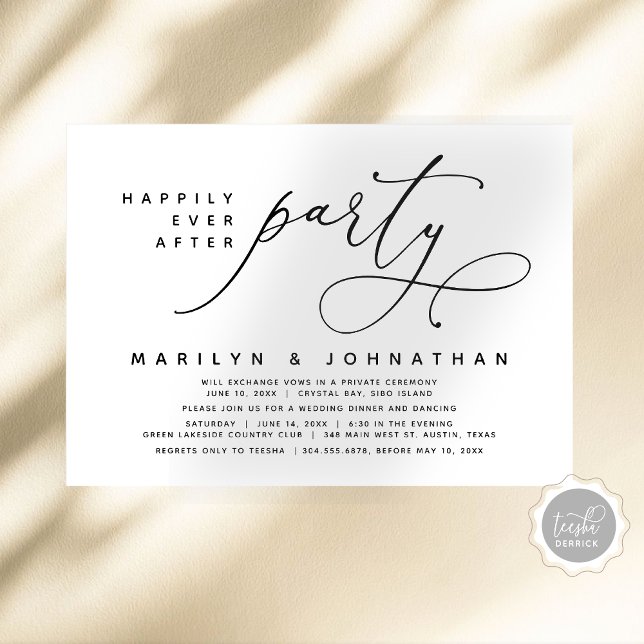 Wedding Elopement Happily Ever After Party Invitation (Modern Romantic Wedding Elopement Dinner, Happily Ever After Party, Digital Download Invitation Card)