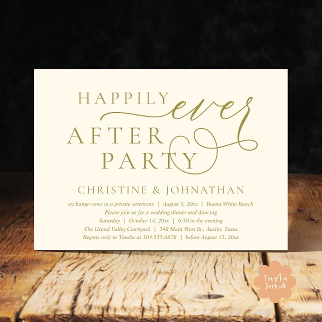 Wedding Elopement, Happily Ever After Party Invitation (Wedding Elopement, Happily Ever After Party Invitation Card PDF Modern Romantic Classy Yellow Gold)