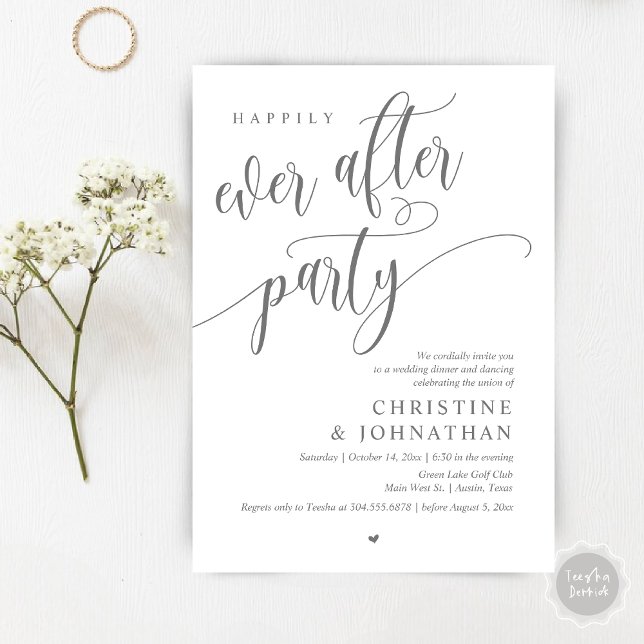 Wedding Elopement, Happily Ever After Party  Invitation (Wedding Elopement, Happily Ever After Party Invites Card, Modern Contemporary, PDF, Dark Grey)