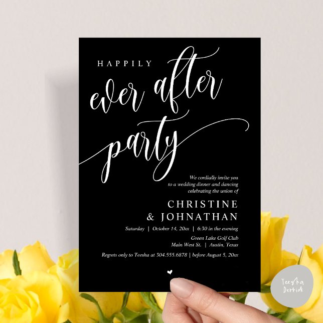 Wedding Elopement, Happily Ever After Party  Invitation (Wedding Elopement, Happily Ever After Party Invites Card, Modern Contemporary, PDF, Classy Black)