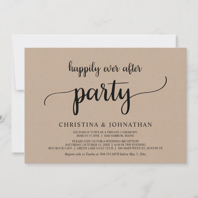 Wedding Elopement, Happily Ever After Party, Kraft Invitation (Front)
