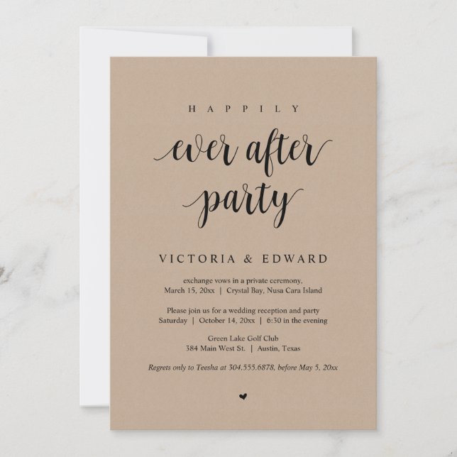 Wedding Elopement, Happily Ever After Party, Kraft Invitation (Front)