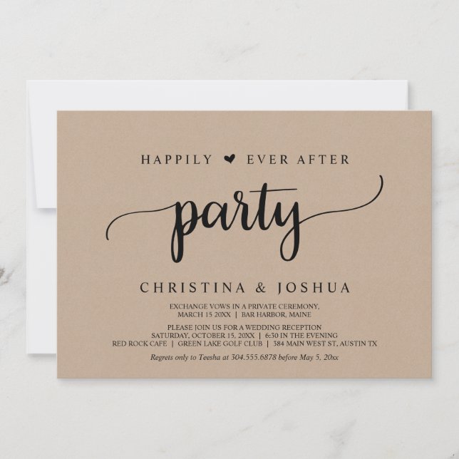Wedding Elopement, Happily Ever After Party, kraft Invitation (Front)
