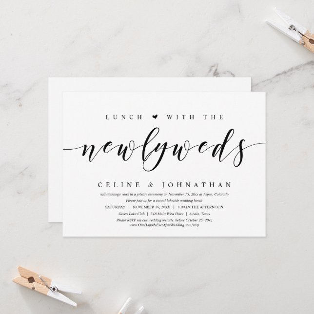 Wedding Elopement, Lunch With Newlyweds Invitation (Front/Back In Situ)
