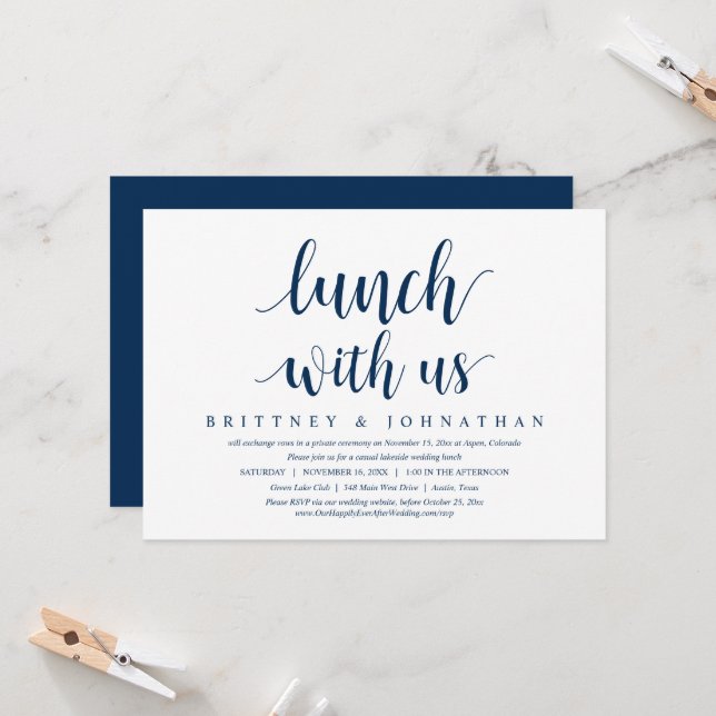 Wedding Elopement, Lunch With Us, Newlyweds Invitation (Front/Back In Situ)
