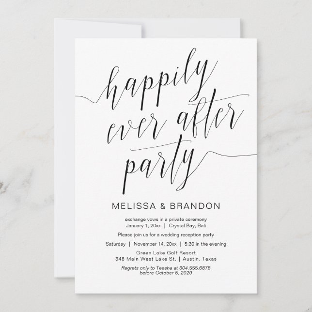 Wedding Elopement, Modern Black Calligraphy Invitation (Front)
