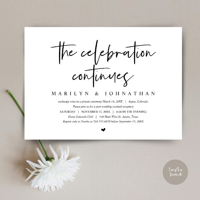 Wedding Elopement, Modern celebration continues Invitation (Wedding Elopement, Modern celebration continues Invitation Card, PDF, in Black and White)
