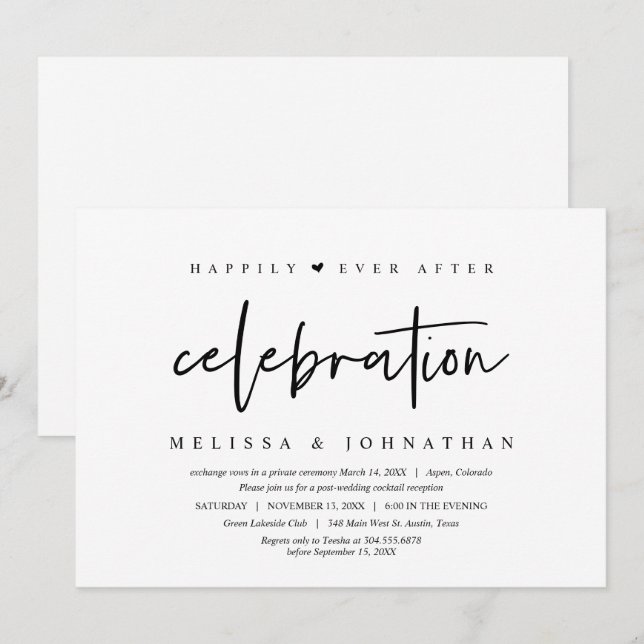 Wedding Elopement, Modern, Happily ever after Invitation (Front/Back)