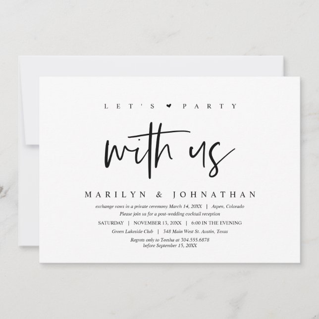 Wedding Elopement, Modern, Lets Party with us Invitation (Front)
