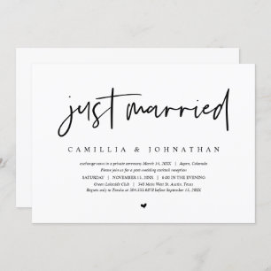 Wedding Elopement, Modern Minimalist Just married Invitation