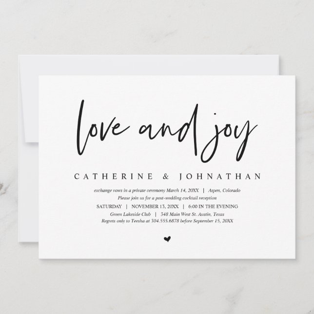 Wedding Elopement, Modern Minimalist, Love and joy Invitation (Front)