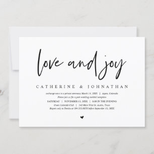 Wedding Elopement, Modern Minimalist, Love and joy Invitation