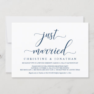 Wedding Elopement, Navy Blue, Just Married party Invitation