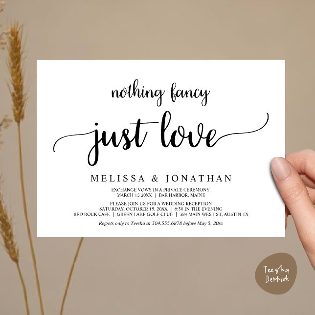 Wedding Elopement, Nothing Fancy Just Love Dinner Invitation (Wedding Elopement, Nothing Fancy Just Love Dinner Invitation Card, PDF, Rustic Cottage White Black)