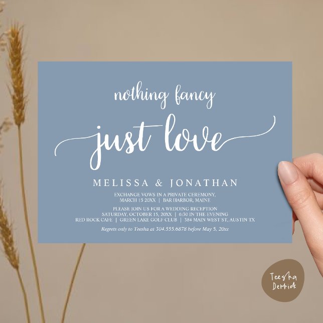 Wedding Elopement, Nothing Fancy Just Love Dinner Invitation (Wedding Elopement, Nothing Fancy Just Love Dinner Invitation Card, PDF, Rustic Dusty Blue)