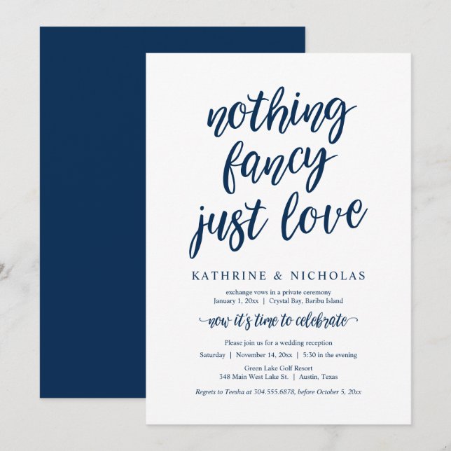 Wedding Elopement, Nothing Fancy, Just Love Invita Invitation (Front/Back)