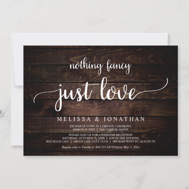 Wedding Elopement, Nothing Fancy Just Love Invitat Invitation (Front)