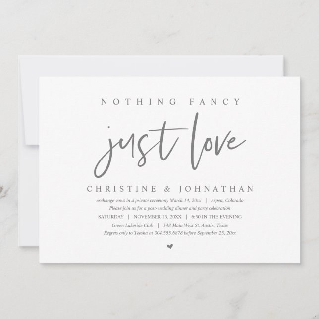 Wedding Elopement, Nothing Fancy, Just Love  Invitation (Front)