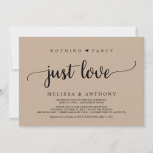 Wedding Elopement, Nothing Fancy Just Love, kraft Invitation