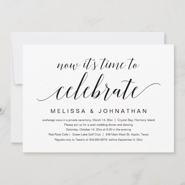 Wedding Elopement, Now it's time to celebrate Invitation (Front)