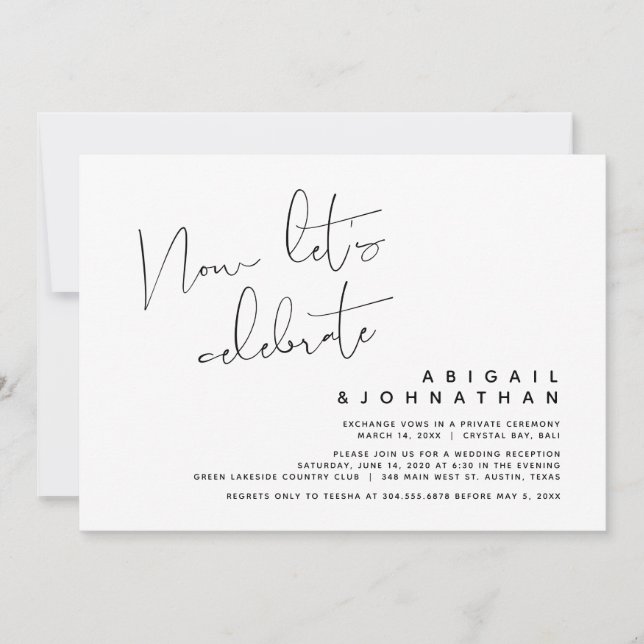 Wedding Elopement, Now let's celebrate Invitation (Front)